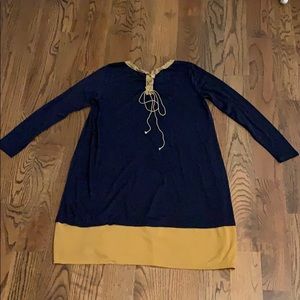 Navy blue and brown winter dress